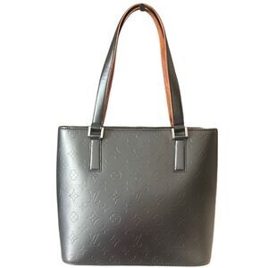 Louis Vuitton Stockton Matte Black Embossed Leather Shoulder Bag Tote CA0043